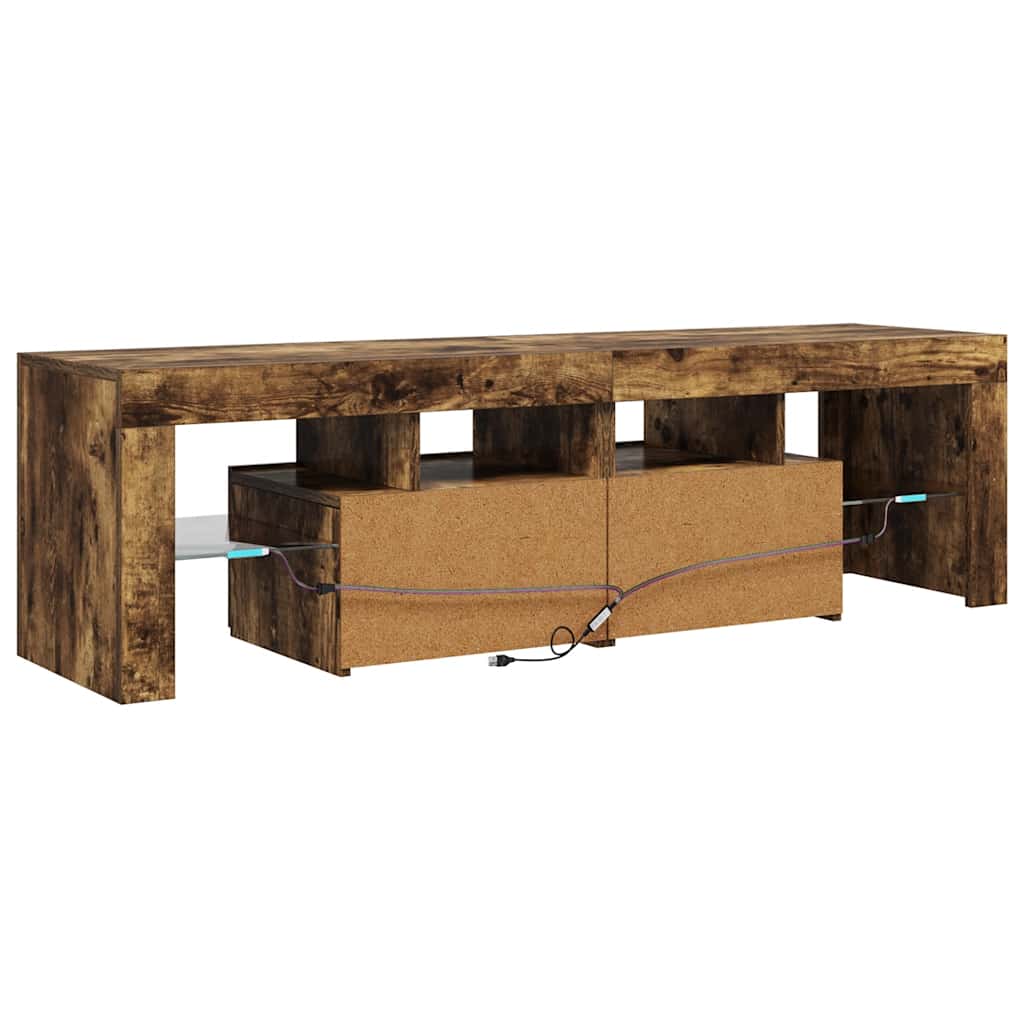 TV ormarić s LED svjetlima boja dimljenog hrasta 140x36,5x40 cm