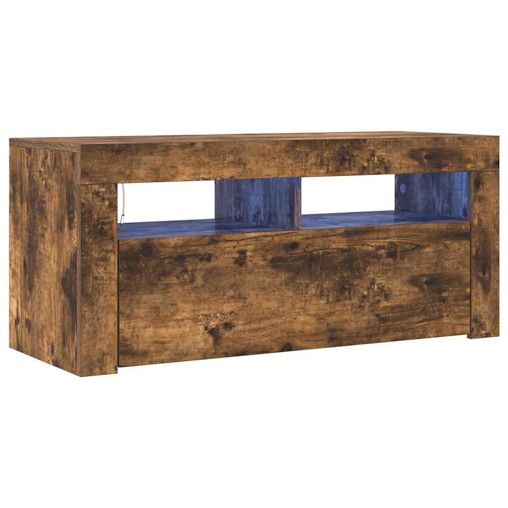 TV ormarić s LED svjetlima boja dimljenog hrasta 90x35x40 cm