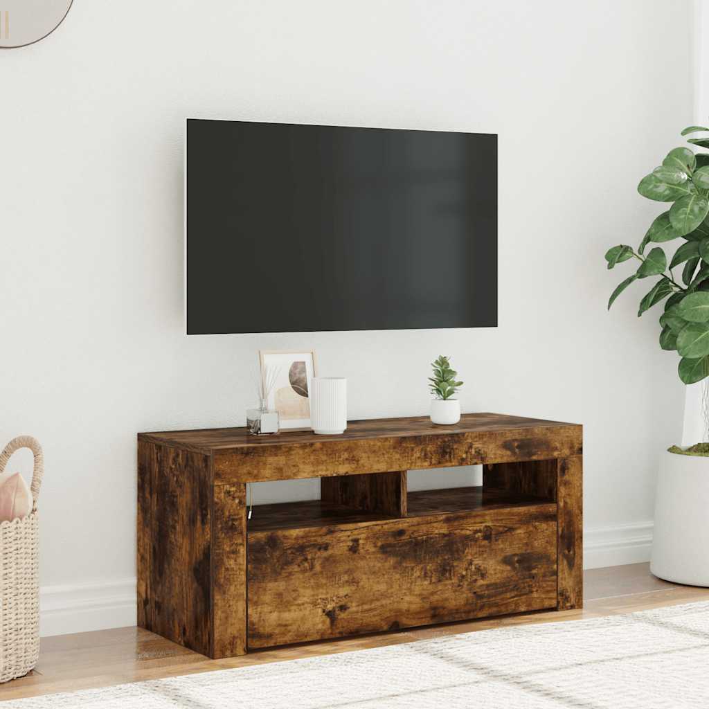 TV ormarić s LED svjetlima boja dimljenog hrasta 90x35x40 cm