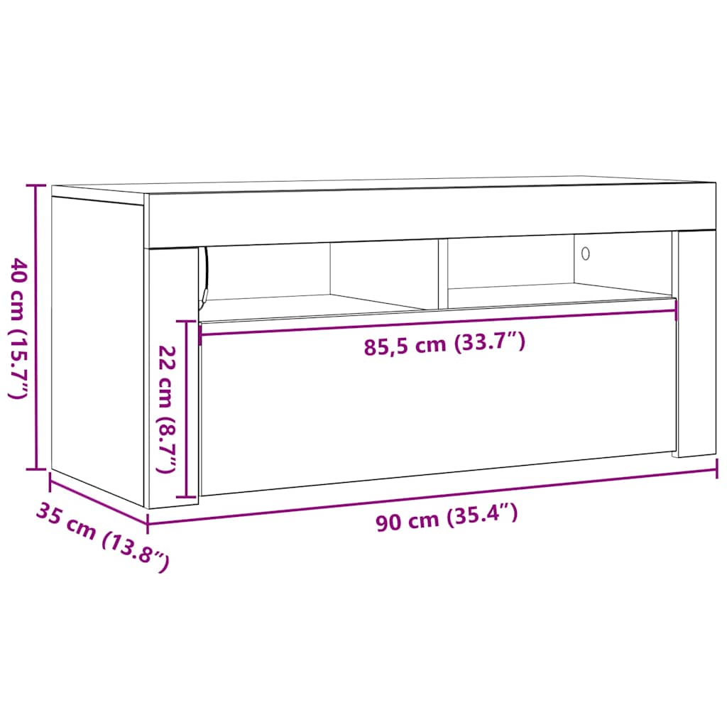 TV ormarić s LED svjetlima boja sivog hrasta sonome 90x35x40 cm