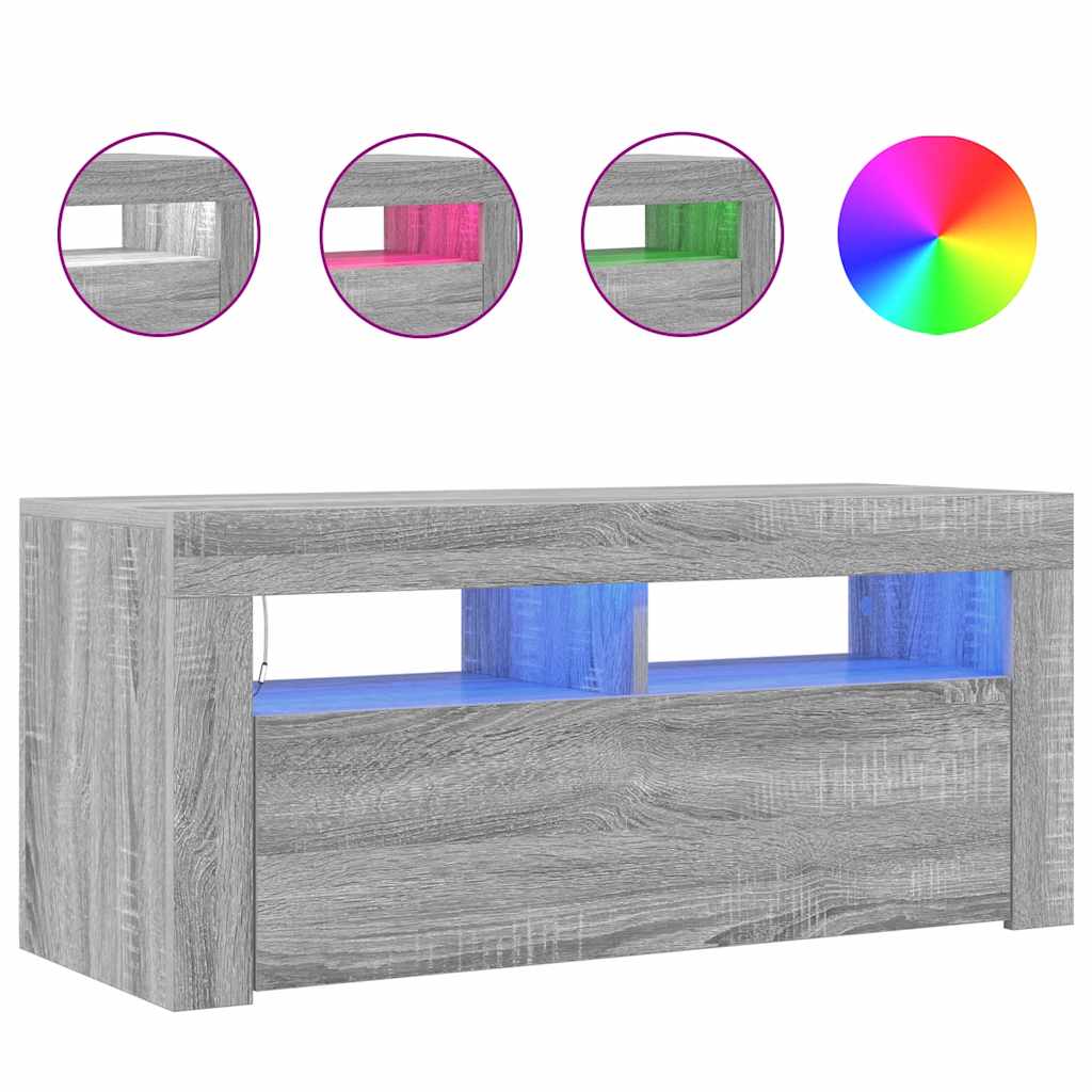 TV ormarić s LED svjetlima boja sivog hrasta sonome 90x35x40 cm