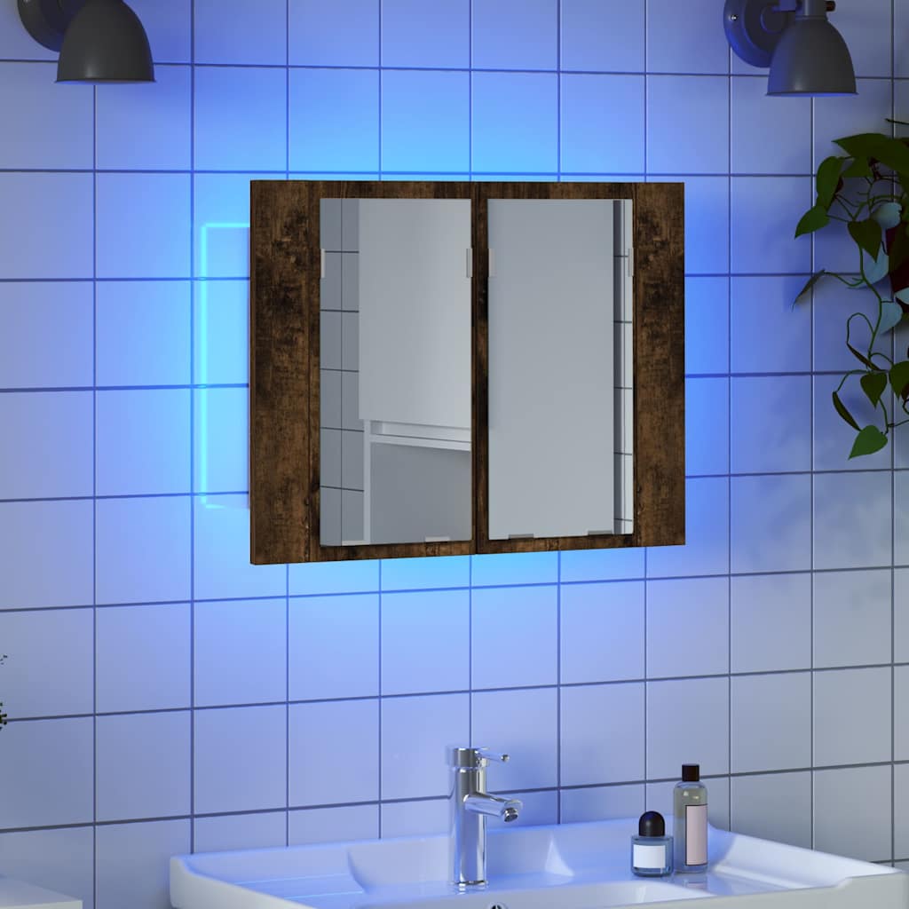 LED kupaonski ormarić s ogledalom boja hrasta 60x12x45cm drveni