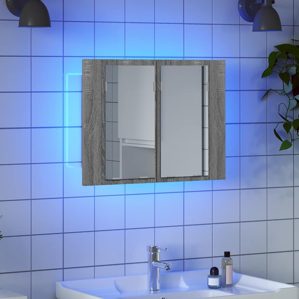 LED kupaonski ormarić s ogledalom boja hrasta 60x12x45cm drveni