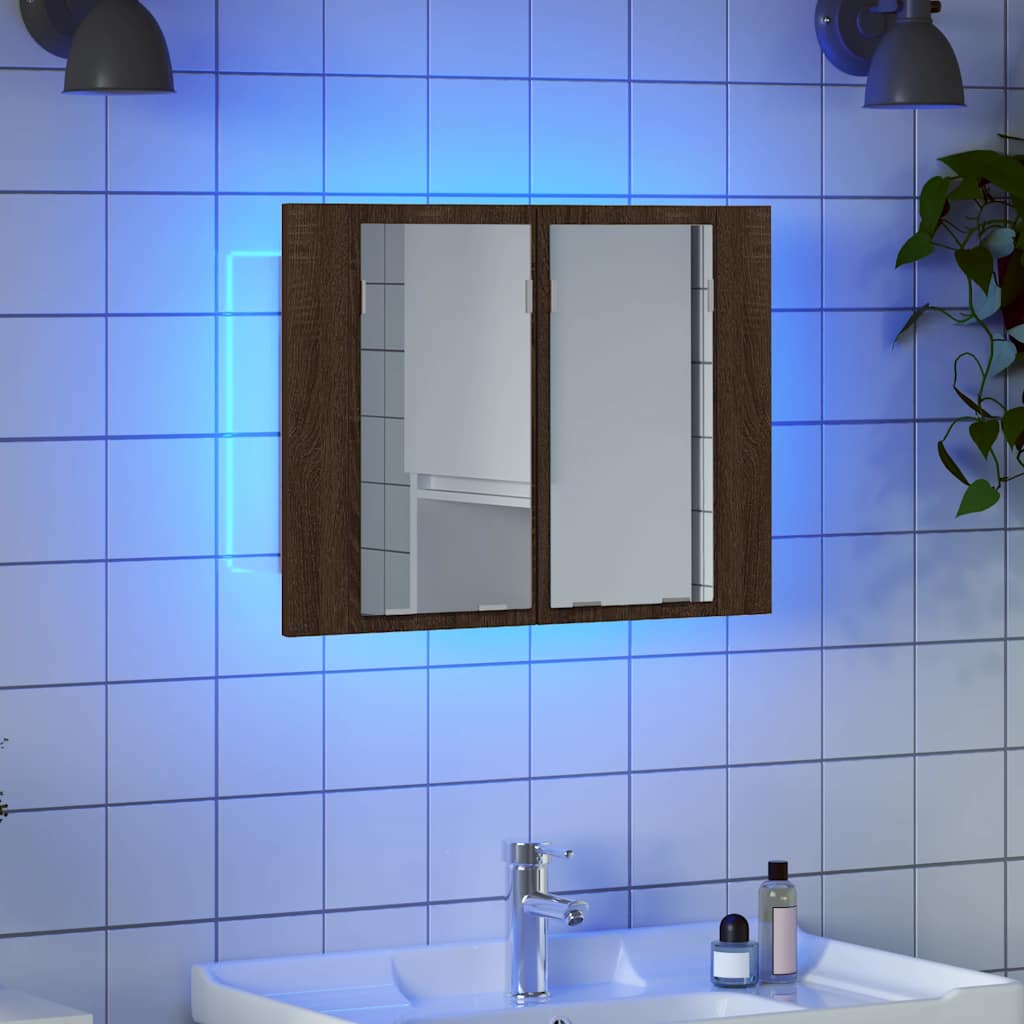 LED ormarić s ogledalom smeđa boja hrasta 60x12x45 cm drveni