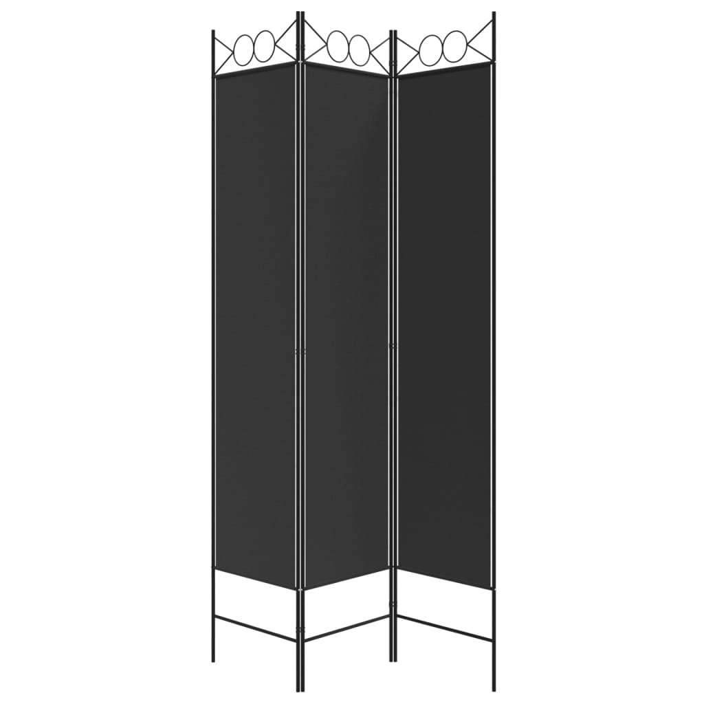 Sobna pregrada s 3 panela crna 120 x 200 cm od tkanine
