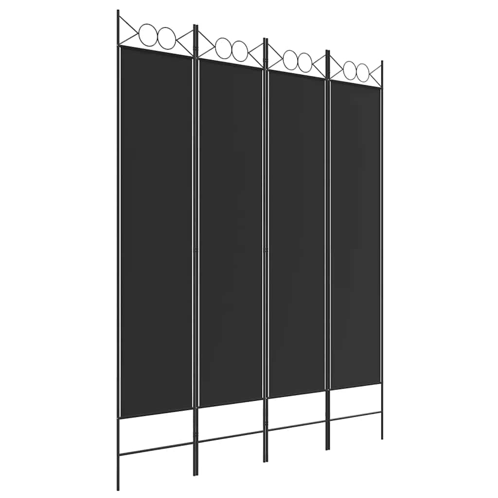 Sobna pregrada s 4 panela crna 160 x 200 cm od tkanine