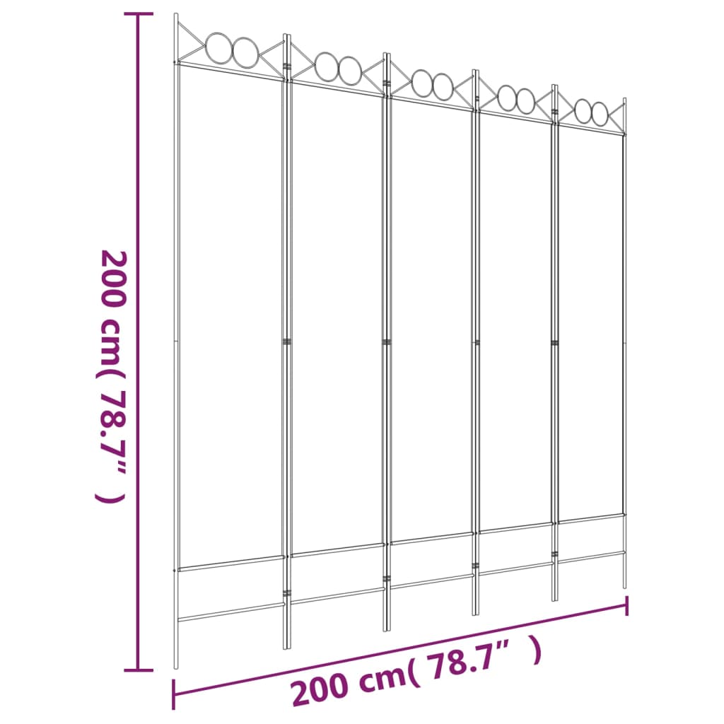 Sobna pregrada s 5 panela bijela 200 x 200 cm od tkanine