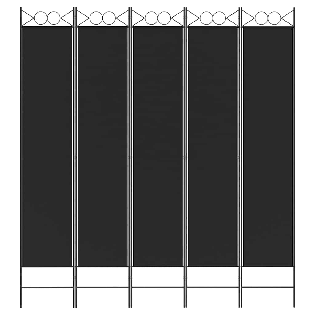Sobna pregrada s 5 panela crna 200x220 cm od tkanine