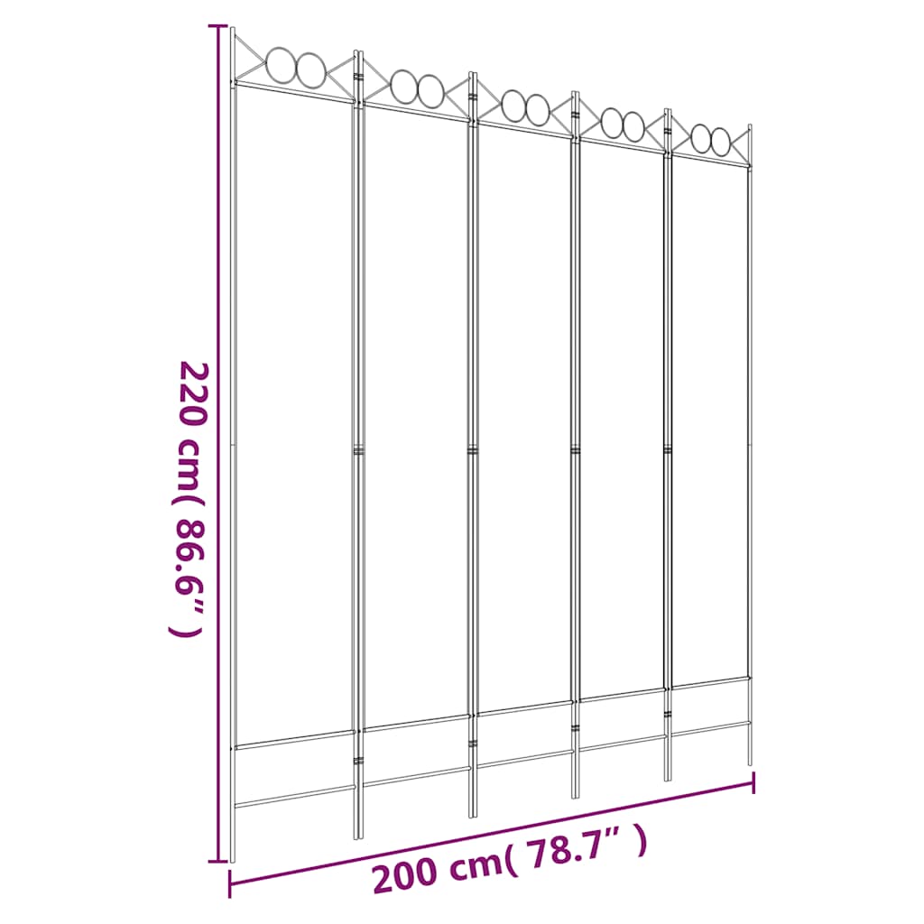 Sobna pregrada s 5 panela crna 200x220 cm od tkanine