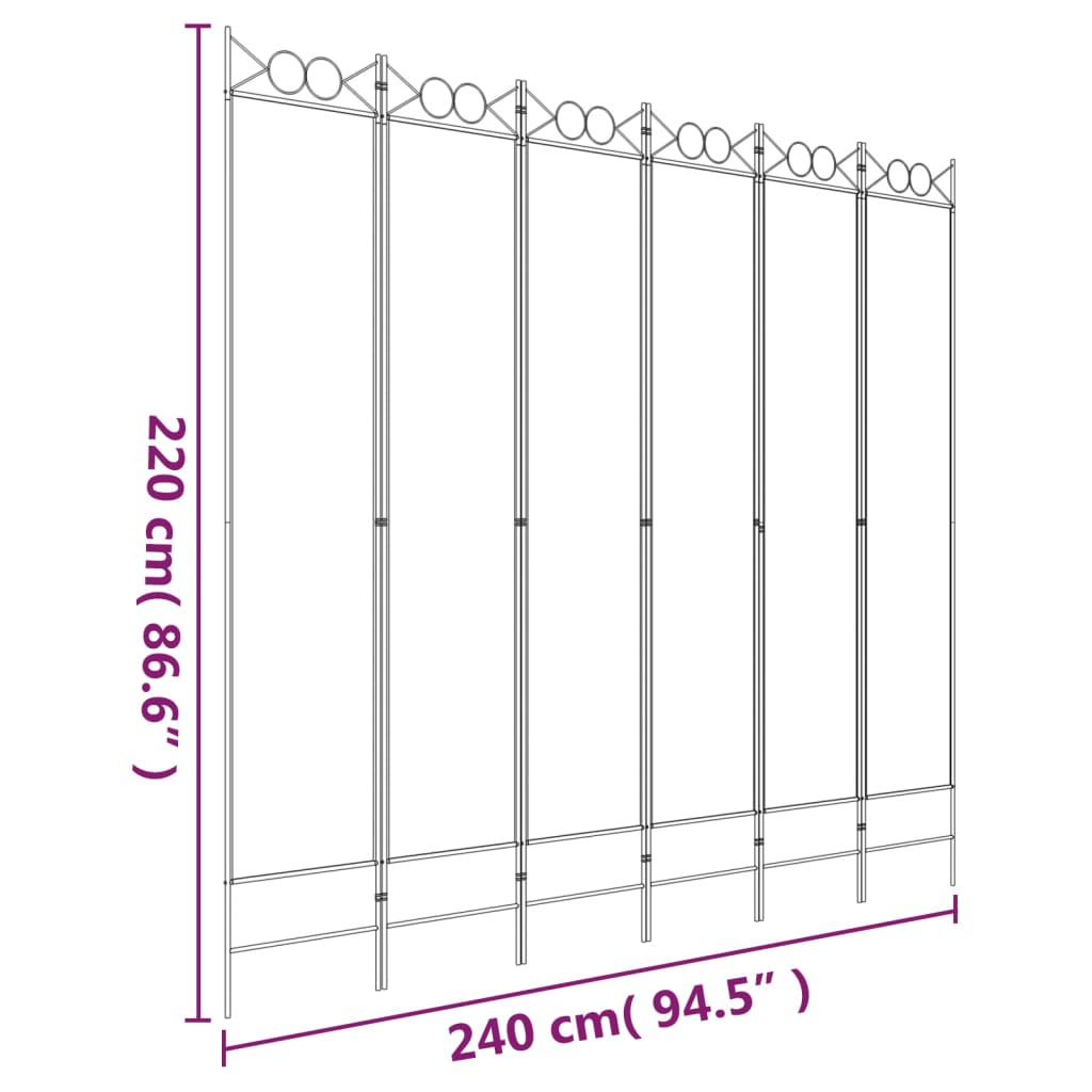 Sobna pregrada sa 6 panela bijela 240x220 cm od tkanine