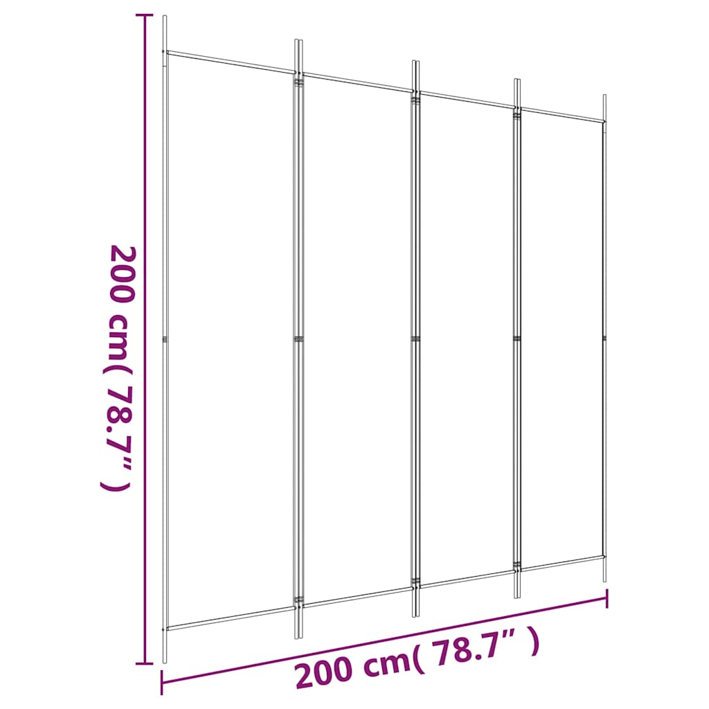 Sobna pregrada s 4 panela crna 200 x 200 cm od tkanine