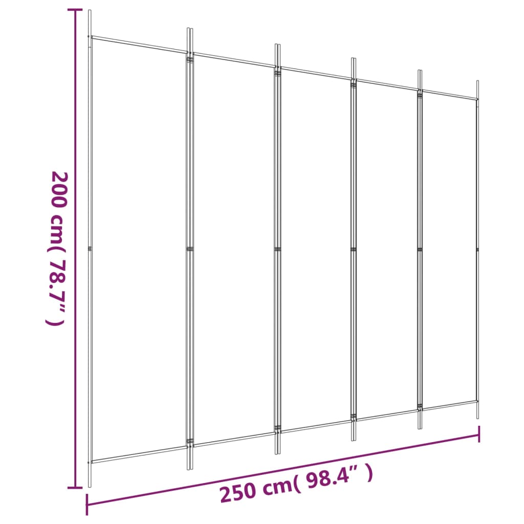 Sobna pregrada s 5 panela smeđa 250 x 200 cm od tkanine