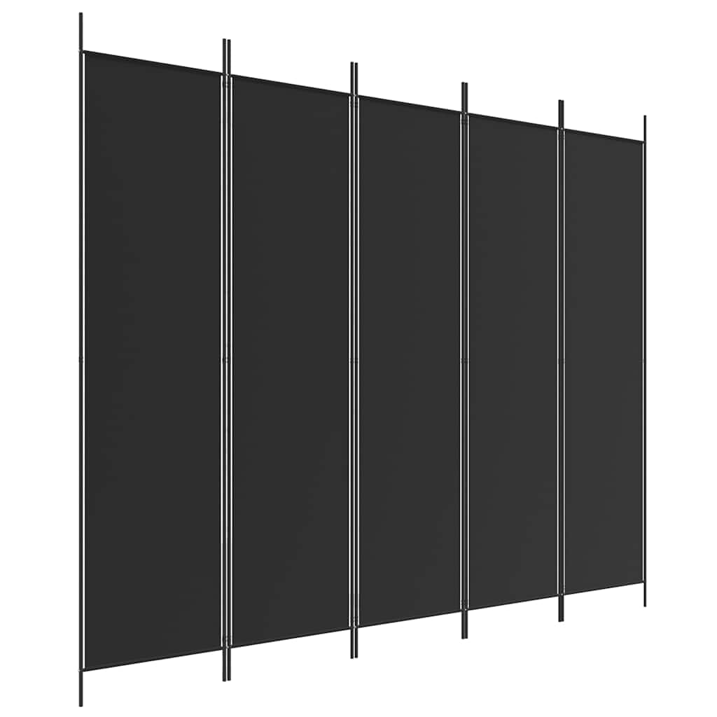 Sobna pregrada s 5 panela crna 250x200 cm od tkanine