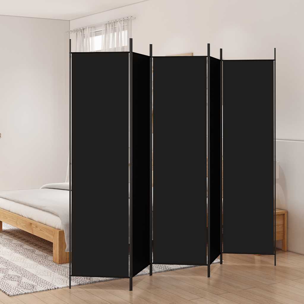 Sobna pregrada s 5 panela crna 250x200 cm od tkanine