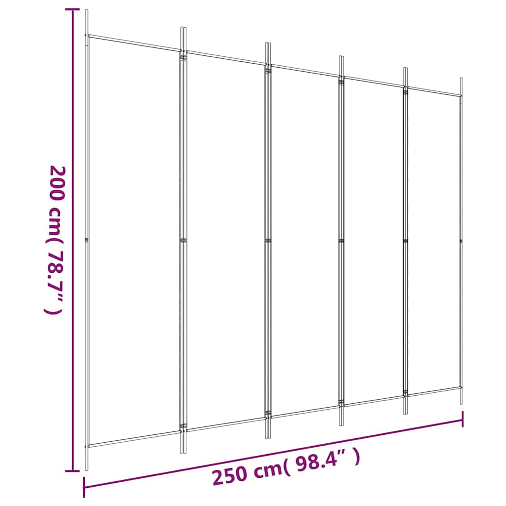 Sobna pregrada s 5 panela crna 250x200 cm od tkanine