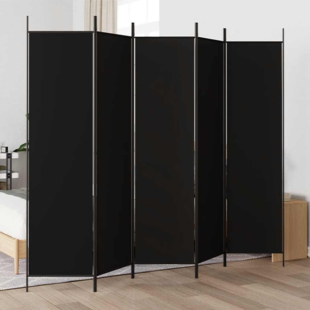 Sobna pregrada s 5 panela crna 250x200 cm od tkanine