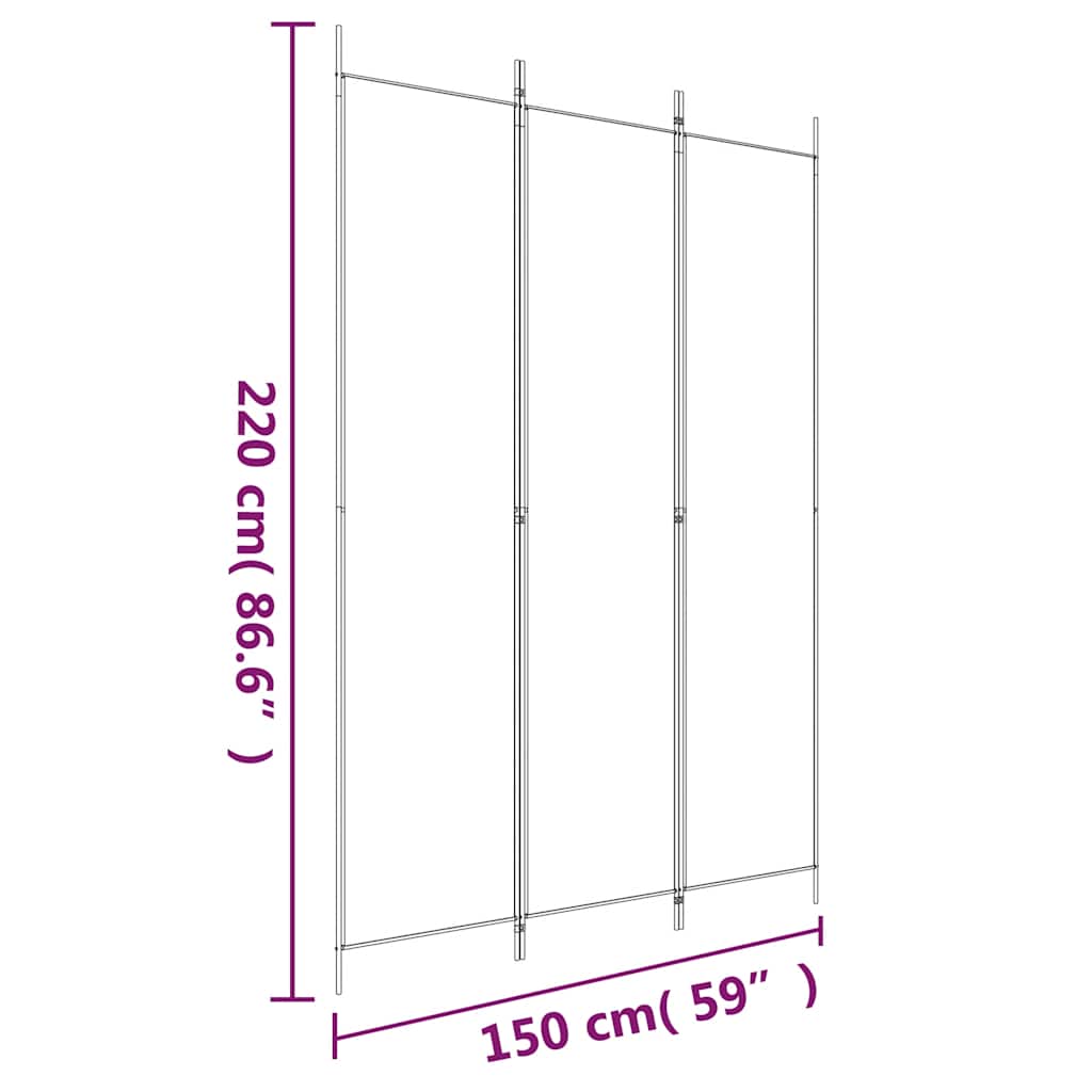 Sobna pregrada s 3 panela crna 150 x 220 cm od tkanine