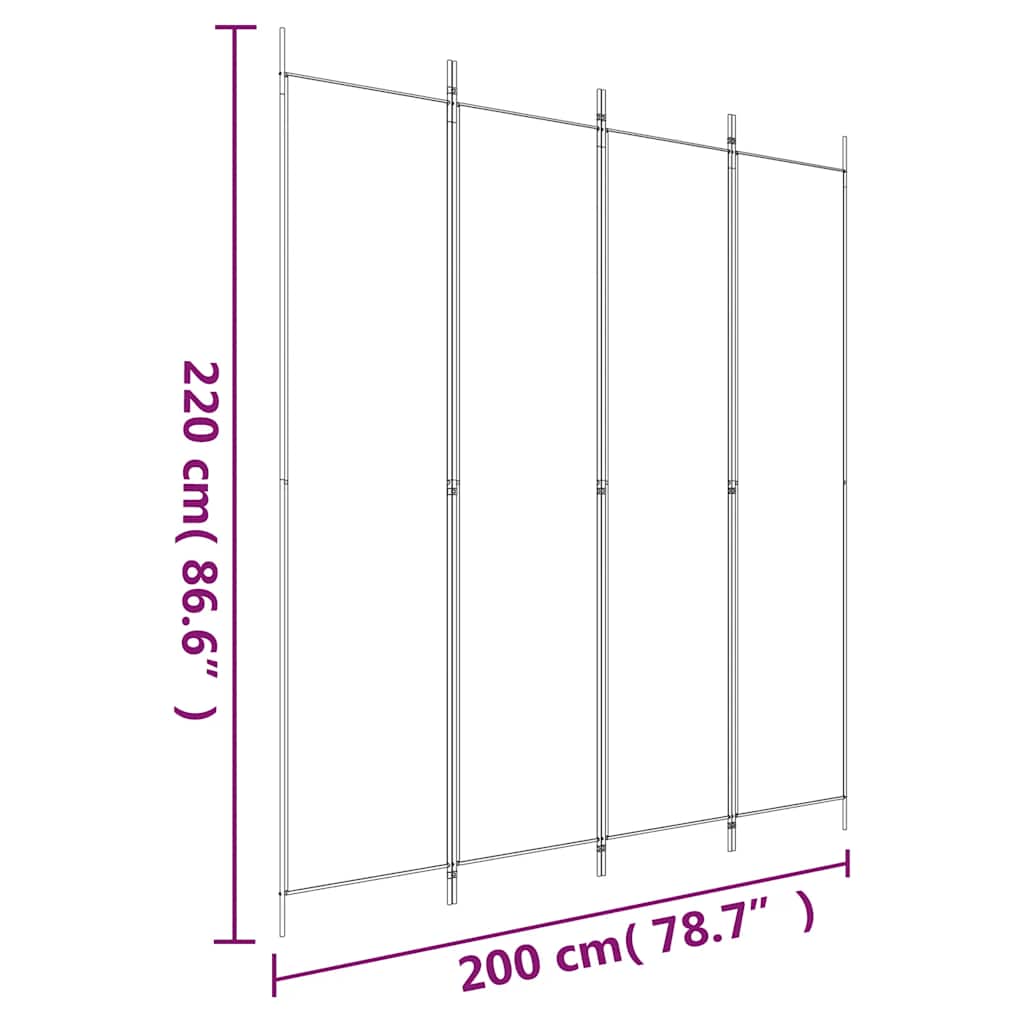 Sobna pregrada s 4 panela crna 200 x 220 cm od tkanine