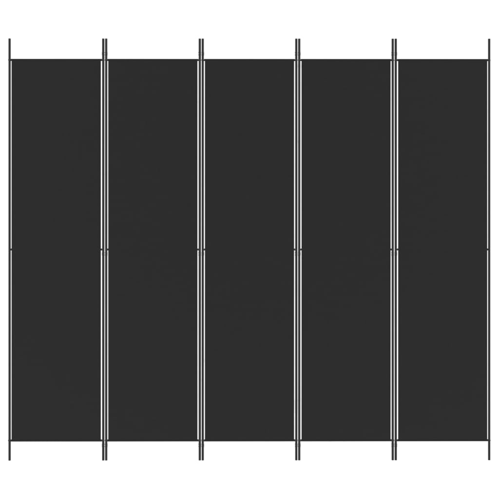 Sobna pregrada s 5 panela crna 250 x 220 cm od tkanine