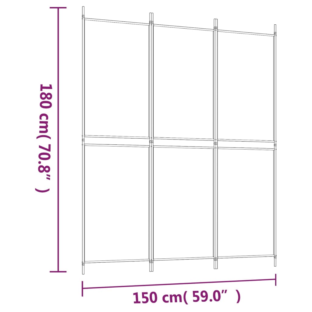 Sobna pregrada s 3 panela bijela 150 x 180 cm od tkanine