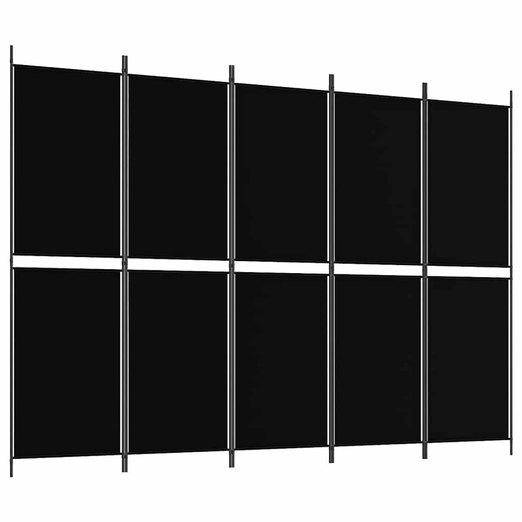 Sobna pregrada s 5 panela crna 250 x 180 cm od tkanine
