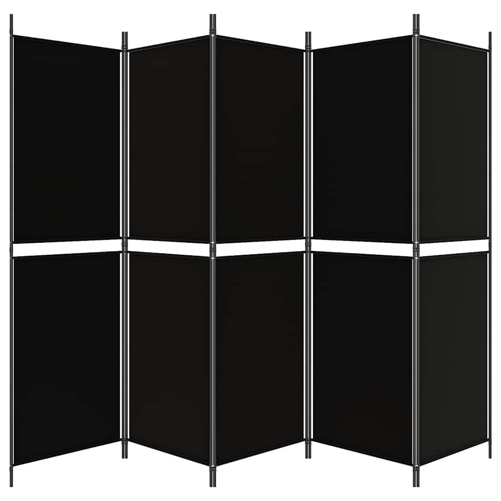 Sobna pregrada s 5 panela crna 250 x 180 cm od tkanine