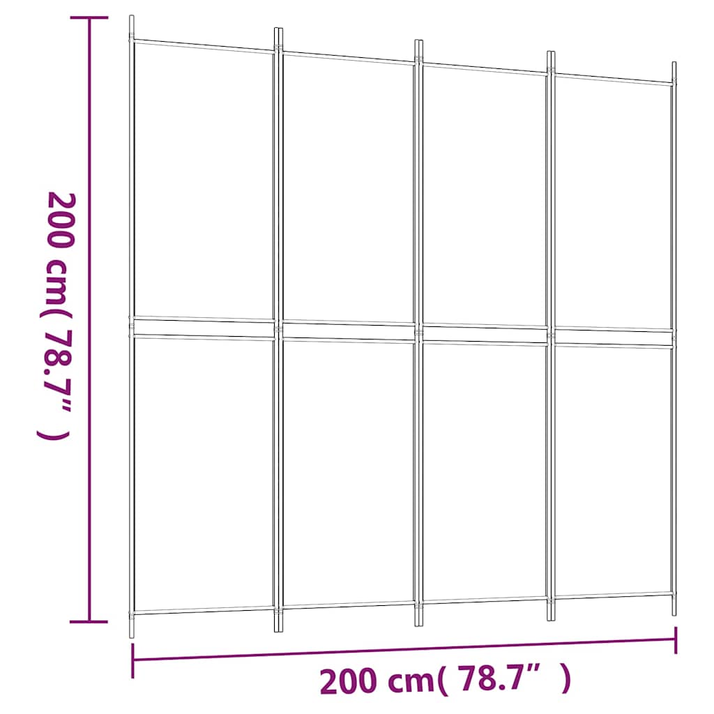 Sobna pregrada s 4 panela crna 200 x 200 cm od tkanine
