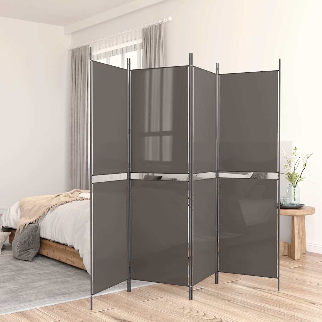 Sobna pregrada s 4 panela antracit 200 x 220 cm od tkanine