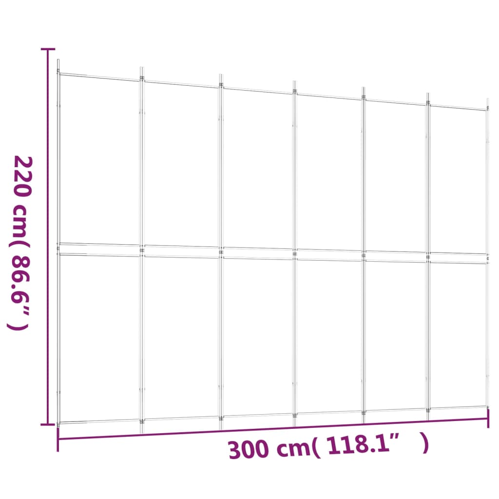 Sobna pregrada s 6 panela bijela 300 x 220 cm od tkanine