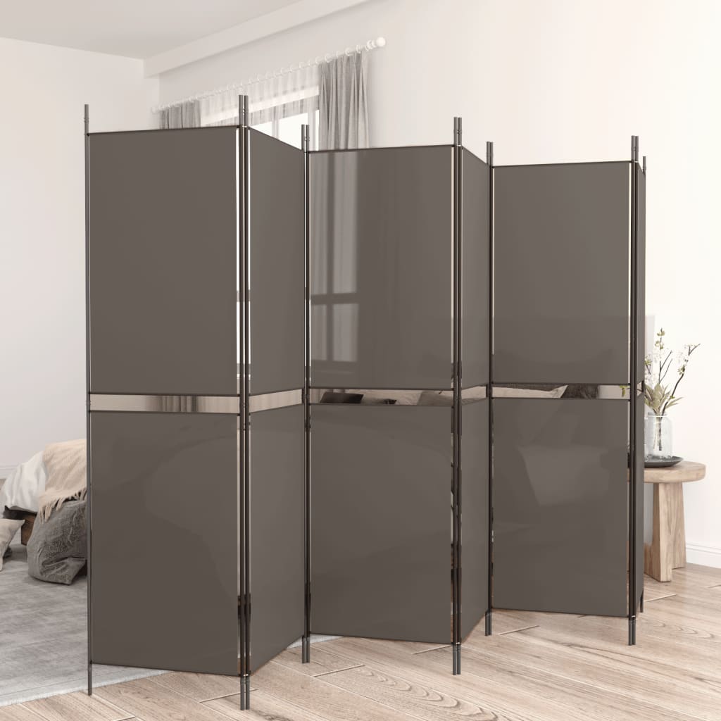 Sobna pregrada s 6 panela antracit 300 x 220 cm od tkanine
