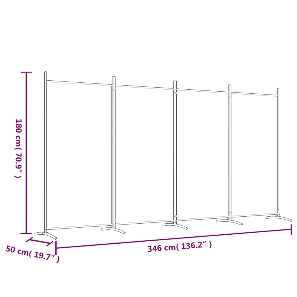 Sobna pregrada s 4 panela bijela 346 x 180 cm od tkanine
