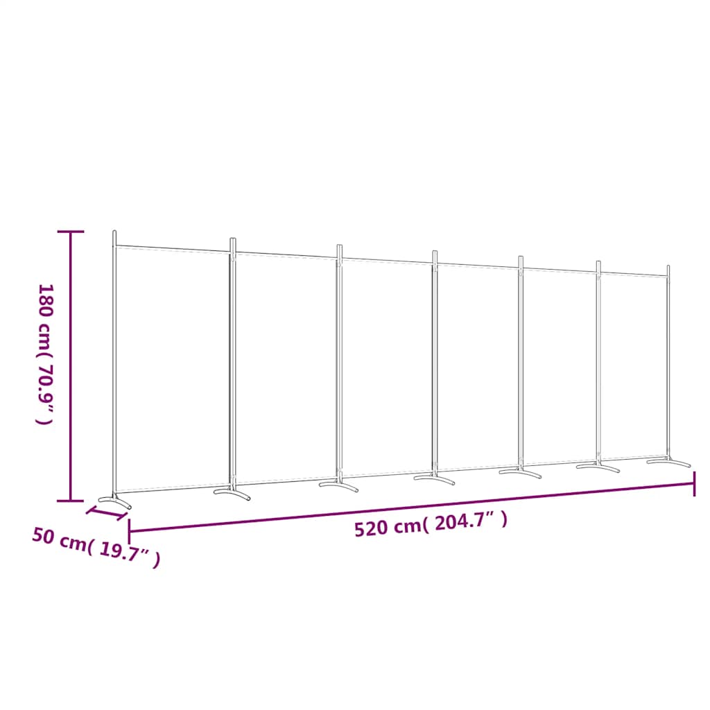Sobna pregrada s 6 panela bijela 520x180 cm od tkanine