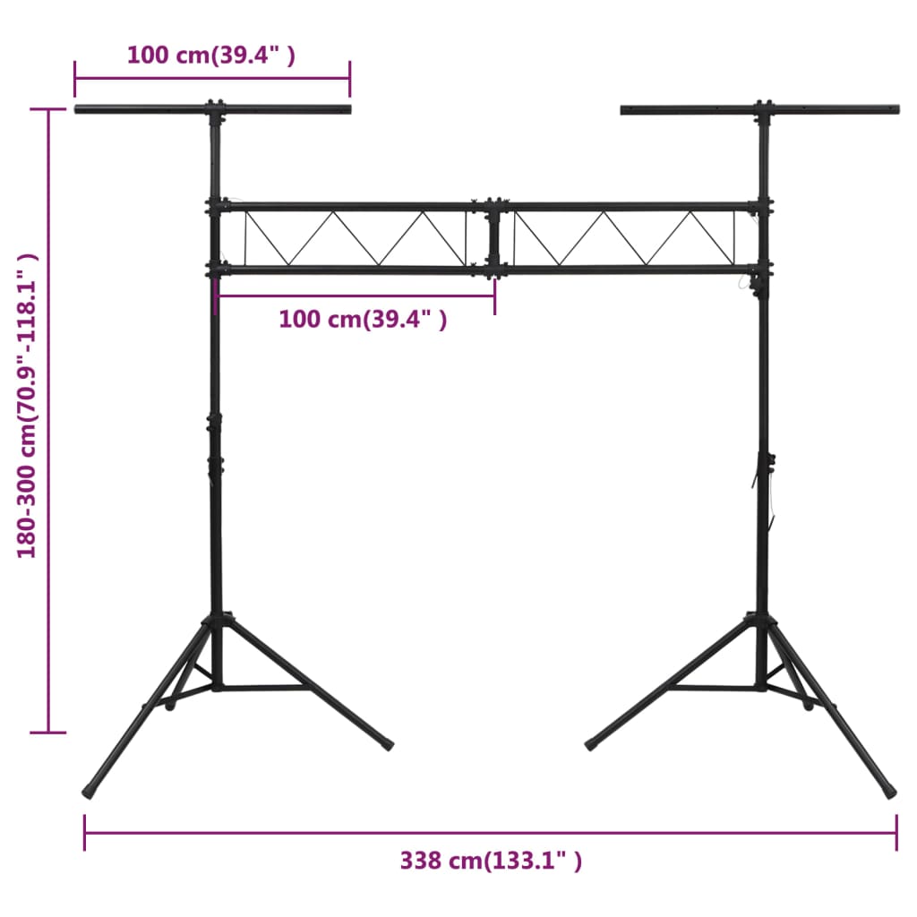 Stalak za rasvjetu crni 338x115x(180-300) cm čelični