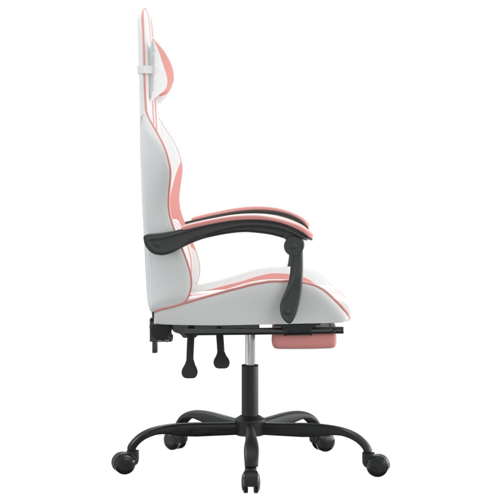 Okretna igraća stolica s osloncem umjetna koža bijelo-ružičasta