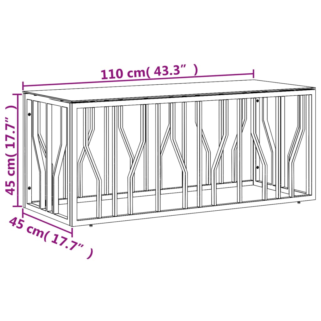 Stolić za kavu 110 x 45 x 45 cm od nehrđajućeg čelika i stakla