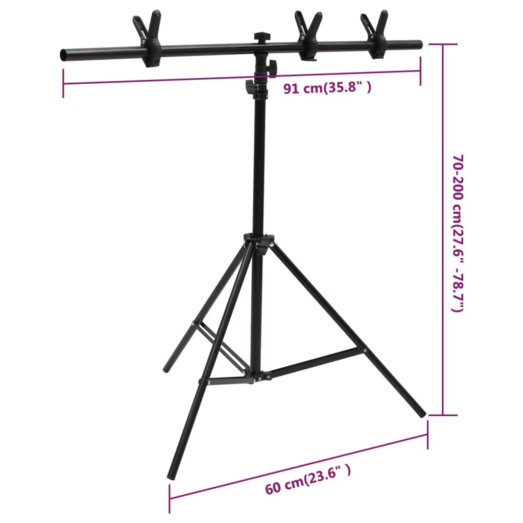 Stalak za pozadinu u obliku slova T crni 91 x 60 x (70-200) cm