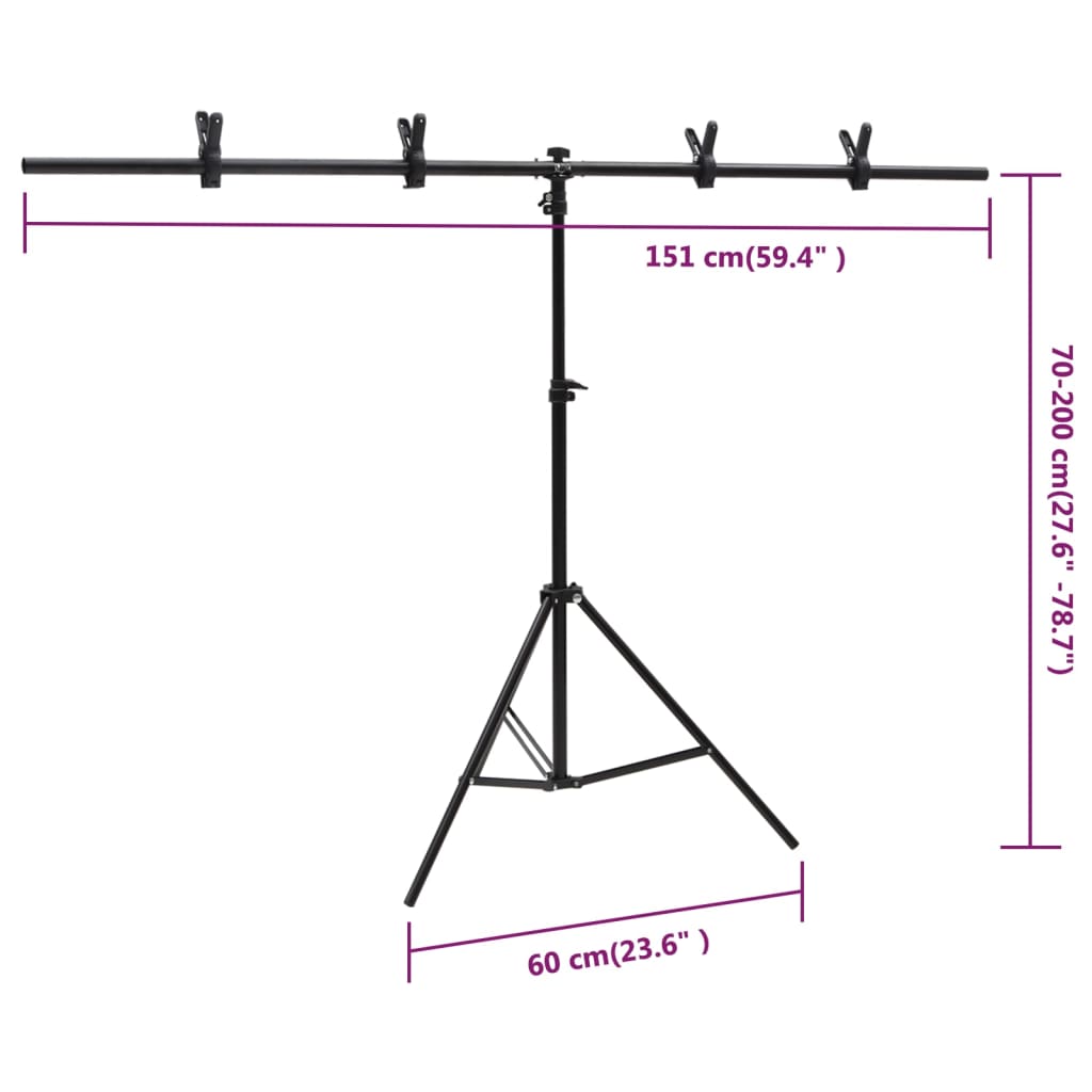 Stalak za pozadinu u obliku slova T crni 151x60x(70-200) cm