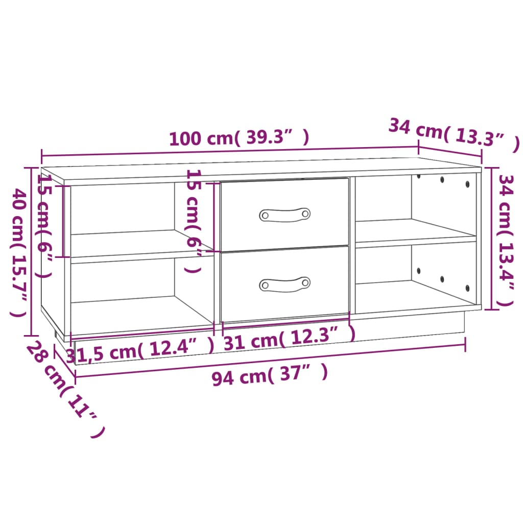 TV ormarić sivi 100x34x40 cm od masivne borovine