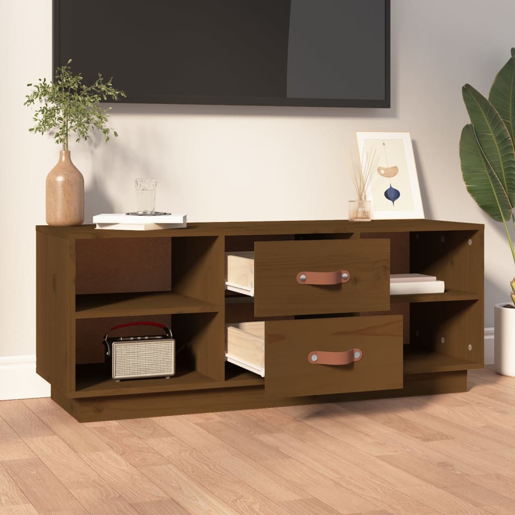 TV ormarić smeđa boja meda 100 x 34 x 40 cm od masivne borovine