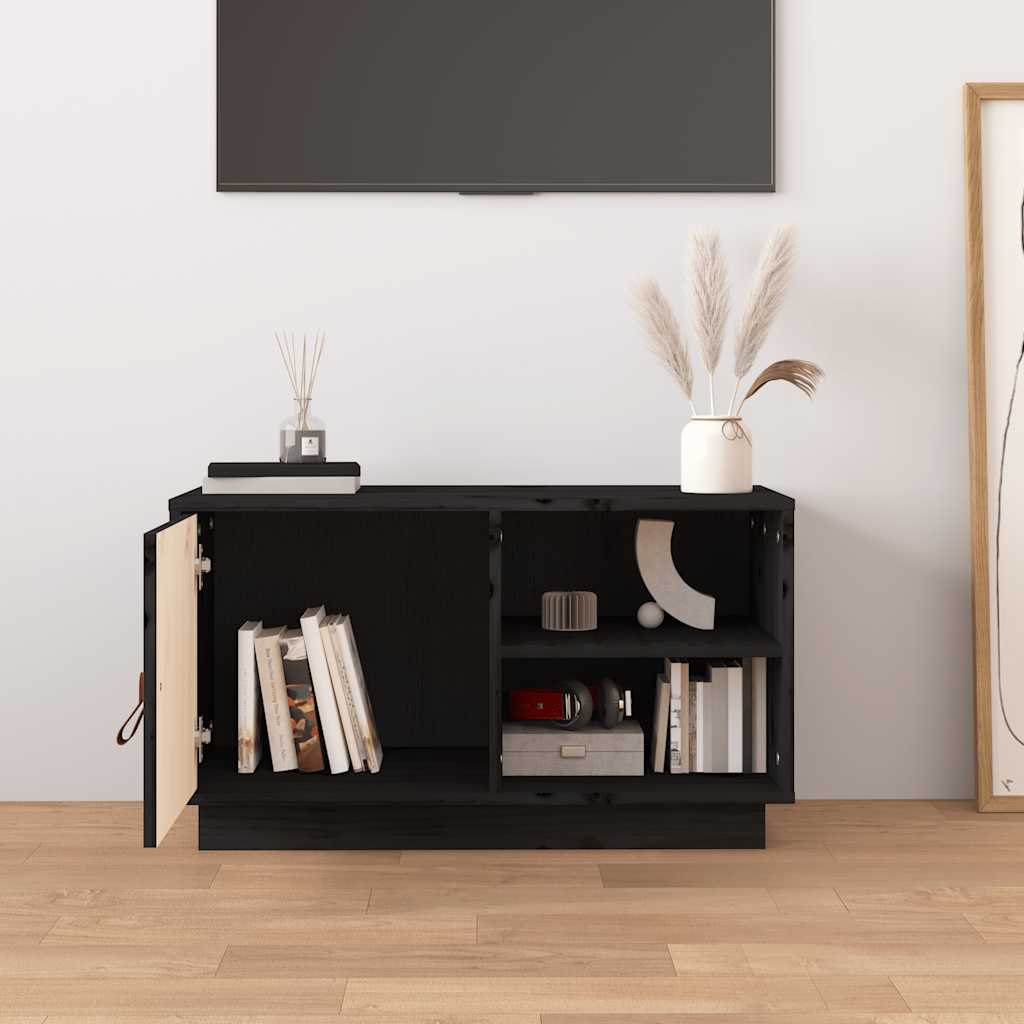 TV ormarić crni 70 x 34 x 40 cm od masivne borovine