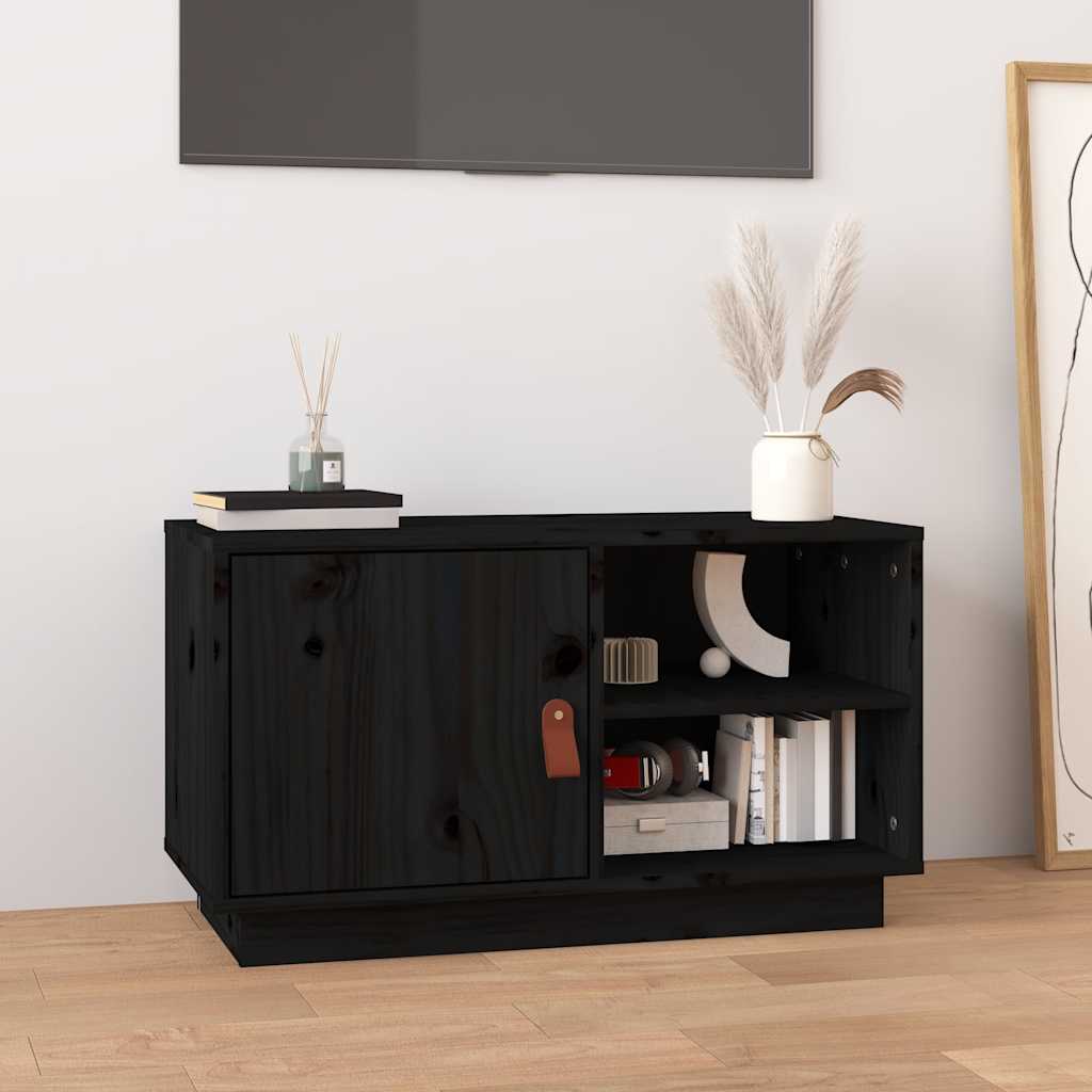 TV ormarić crni 70 x 34 x 40 cm od masivne borovine