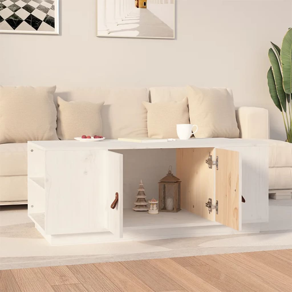 Stolić za kavu bijeli 100 x 50 x 41 cm od masivne borovine