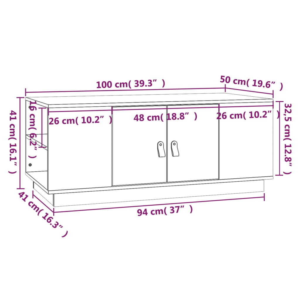 Stolić za kavu crni 100 x 50 x 41 cm od masivne borovine