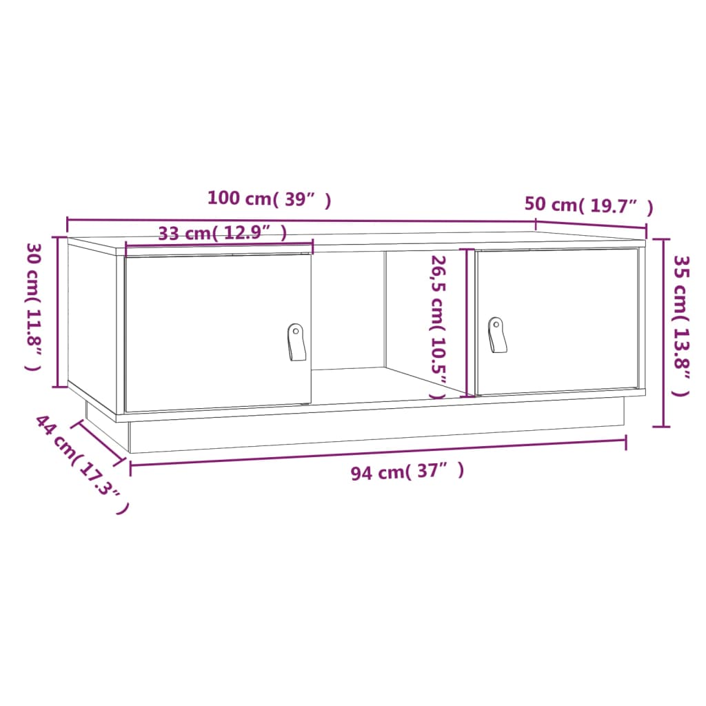 Stolić za kavu bijeli 100 x 50 x 35 cm od masivne borovine