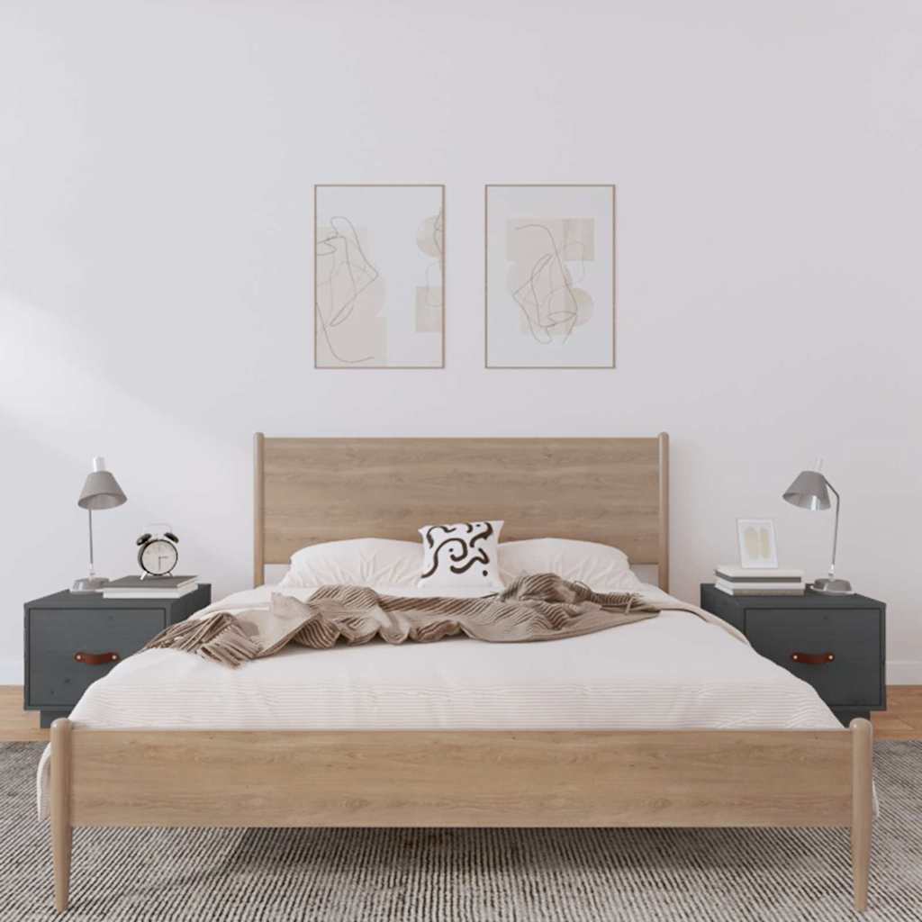 Noćni ormarići 2 kom sivi 40 x 34 x 35 cm od masivne borovine