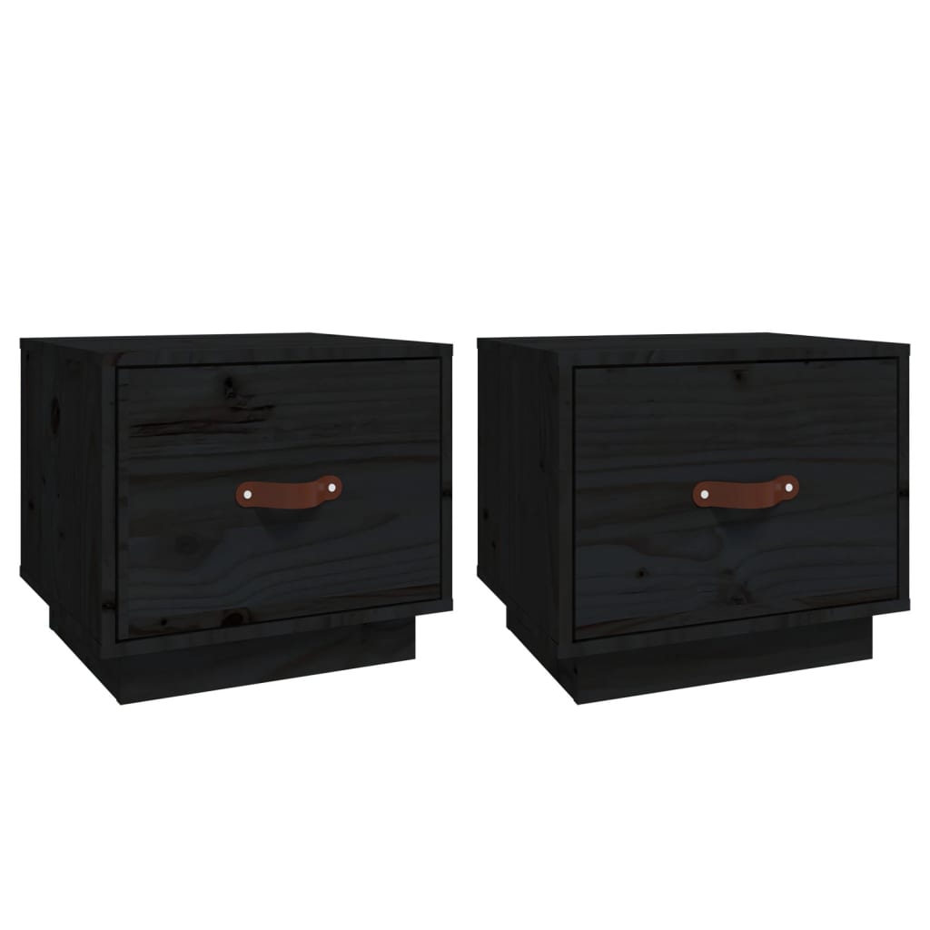 Noćni ormarići 2 kom crni 40 x 34 x 35 cm od masivne borovine