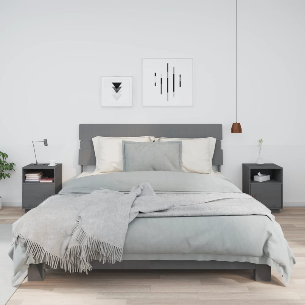 Noćni ormarići 2 kom sivi 40 x 34 x 55 cm od masivne borovine