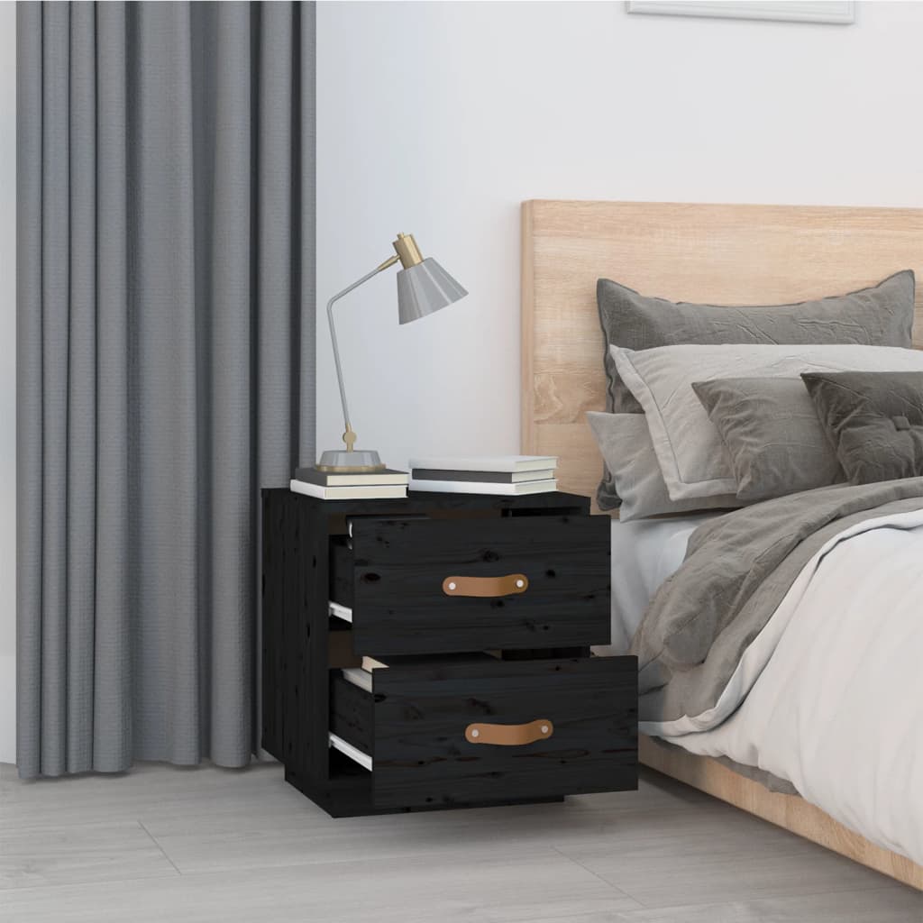 Noćni ormarići 2 kom crna 40 x 34 x 45 cm od masivne borovine