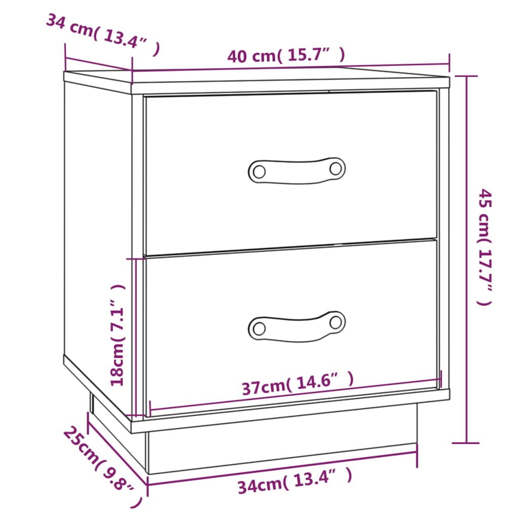 Noćni ormarići 2 kom crna 40 x 34 x 45 cm od masivne borovine
