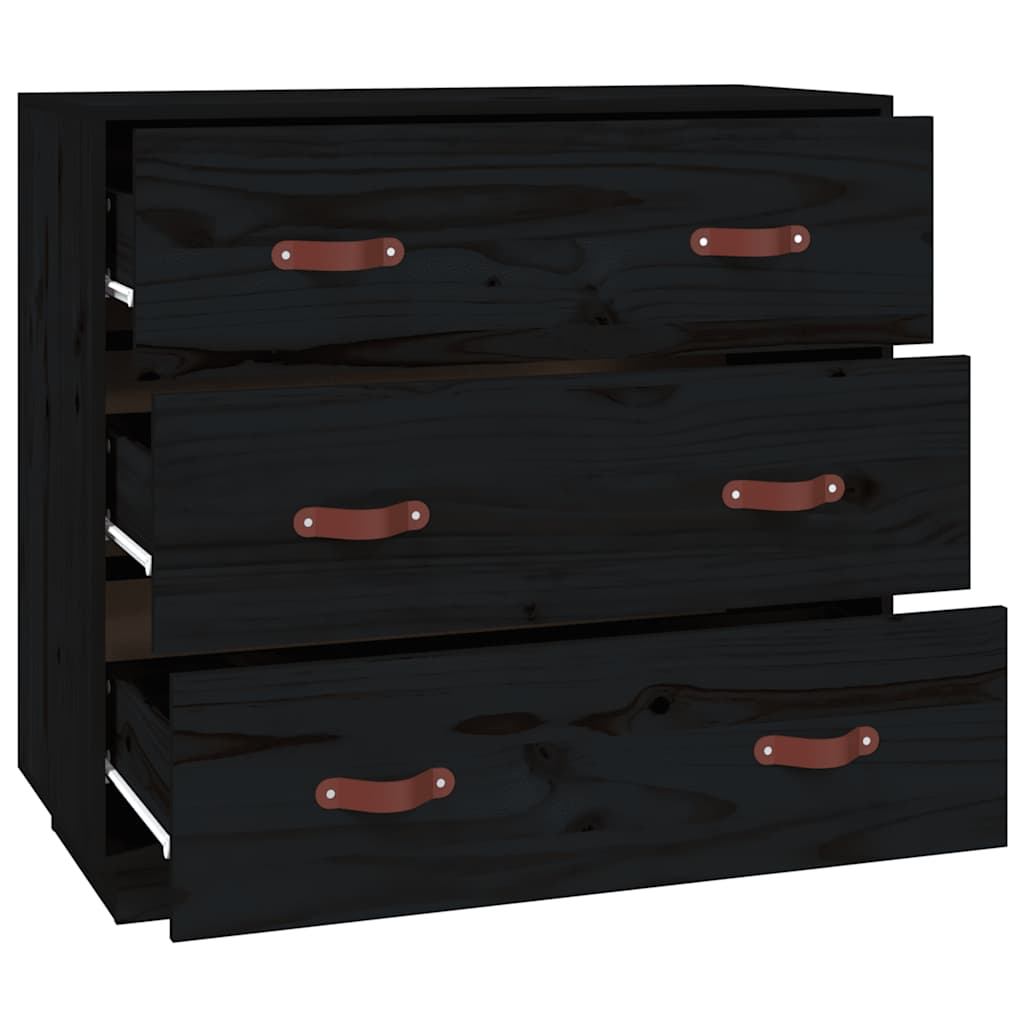 Komoda crna 80 x 40 x 75 cm od masivne borovine